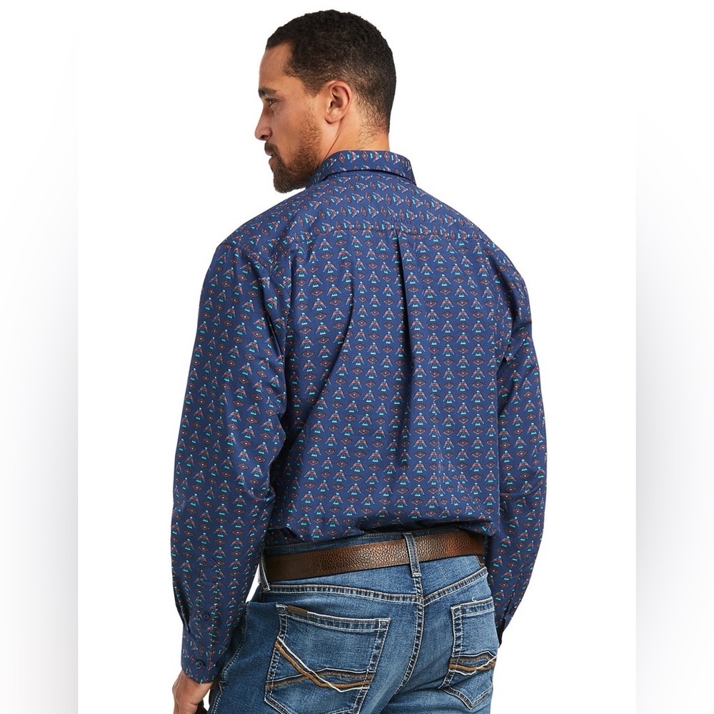 ARIAT Blue Patterned Classic Fit Button Down Long… - image 9